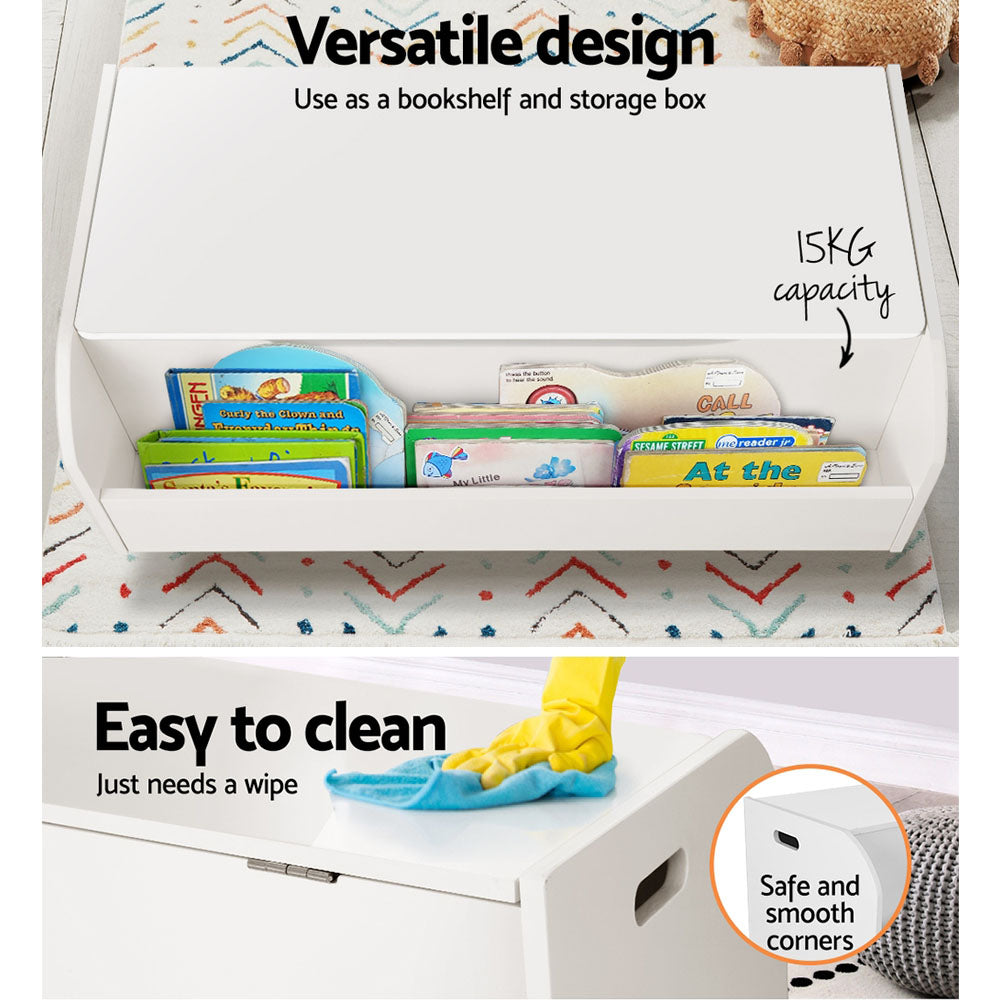 Kids Small 2-in-1 Toy Storage Box with Front Bookshelf - White Homecoze