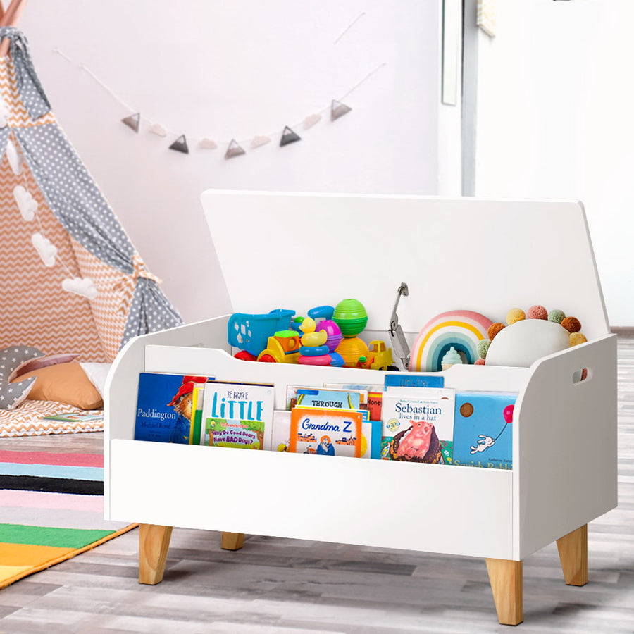 Kids Small 2-in-1 Toy Storage Box with Front Bookshelf - White Homecoze