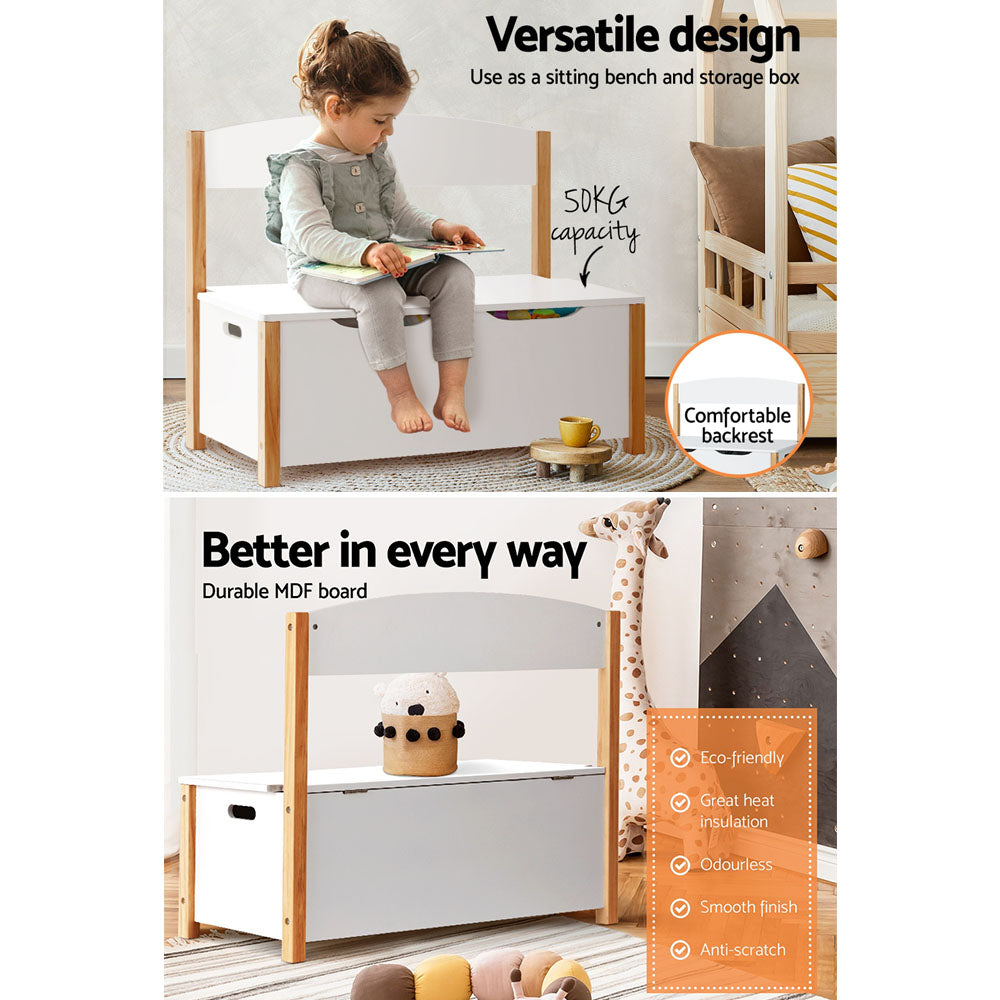 Kids Medium 2-in-1 Toy Storage Box & Bench Seat - White Homecoze