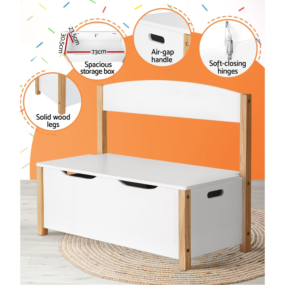 Kids Medium 2-in-1 Toy Storage Box & Bench Seat - White Homecoze
