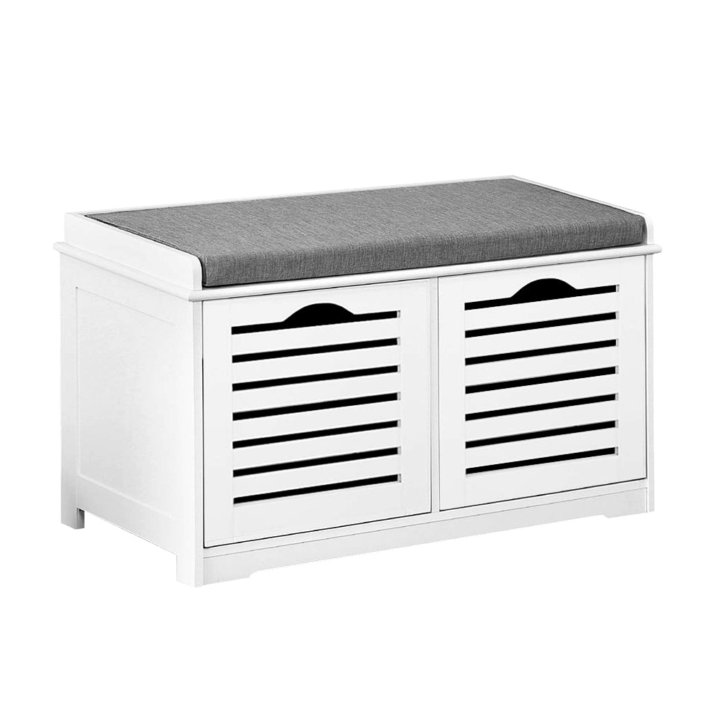Fabric Shoe Bench with Drawers - White & Grey Homecoze