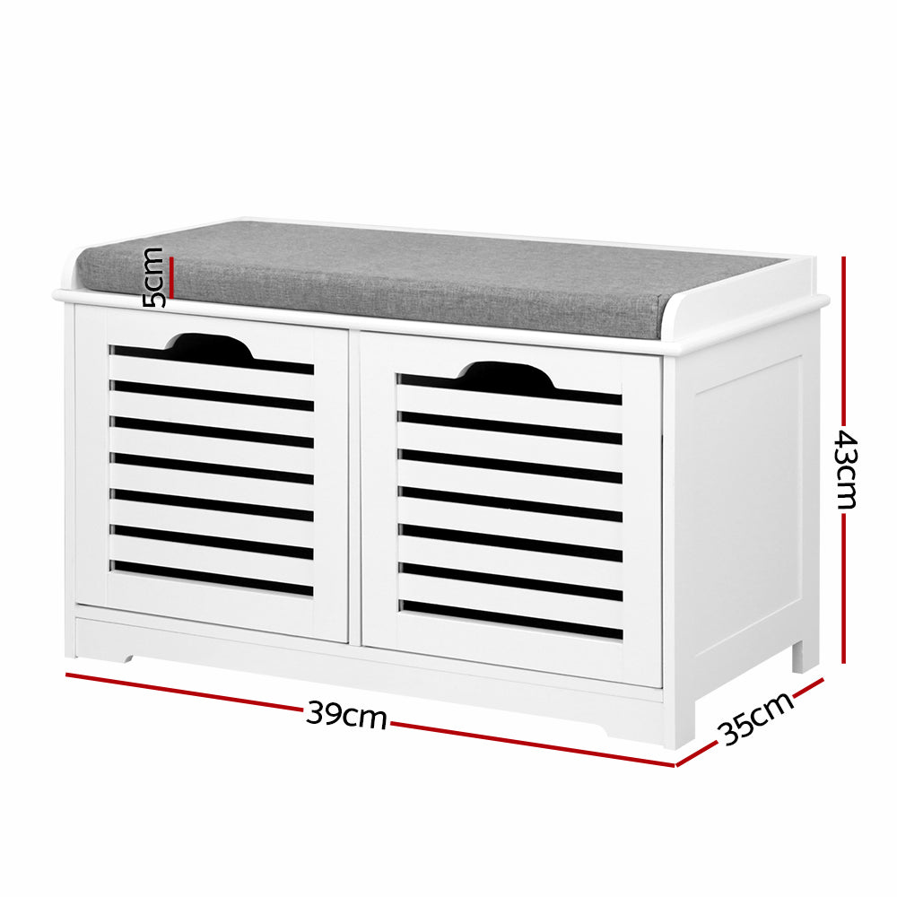 Fabric Shoe Bench with Drawers - White & Grey Homecoze