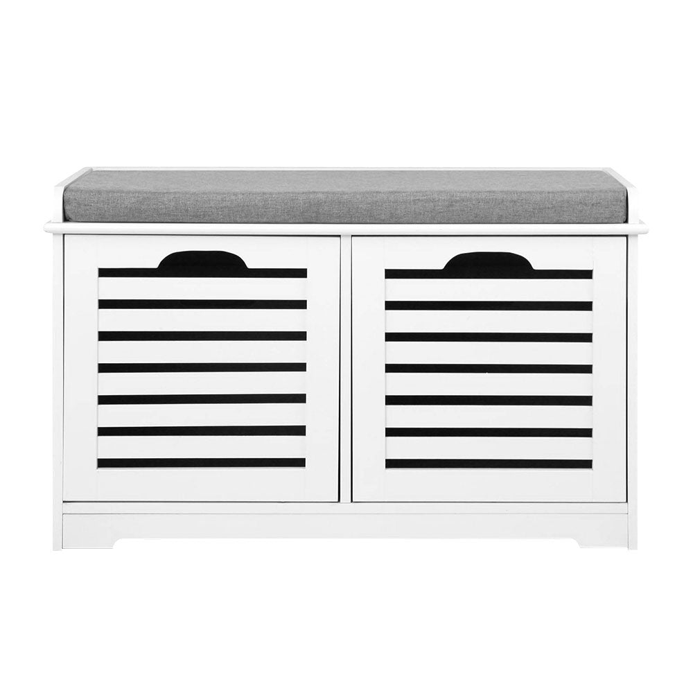 Fabric Shoe Bench with Drawers - White & Grey Homecoze