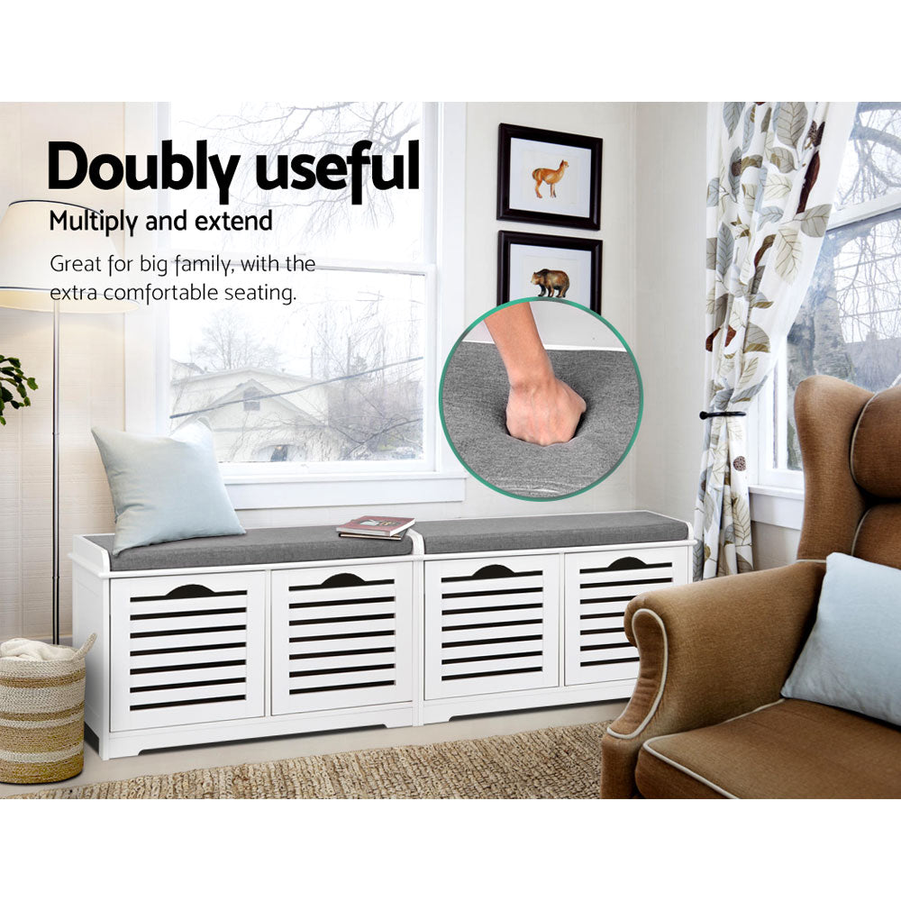 Fabric Shoe Bench with Drawers - White & Grey Homecoze