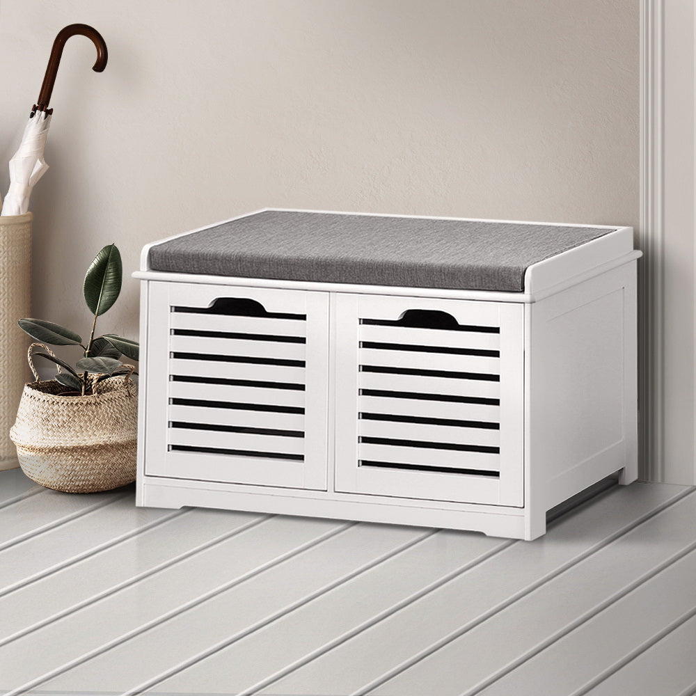 Fabric Shoe Bench with Drawers - White & Grey Homecoze