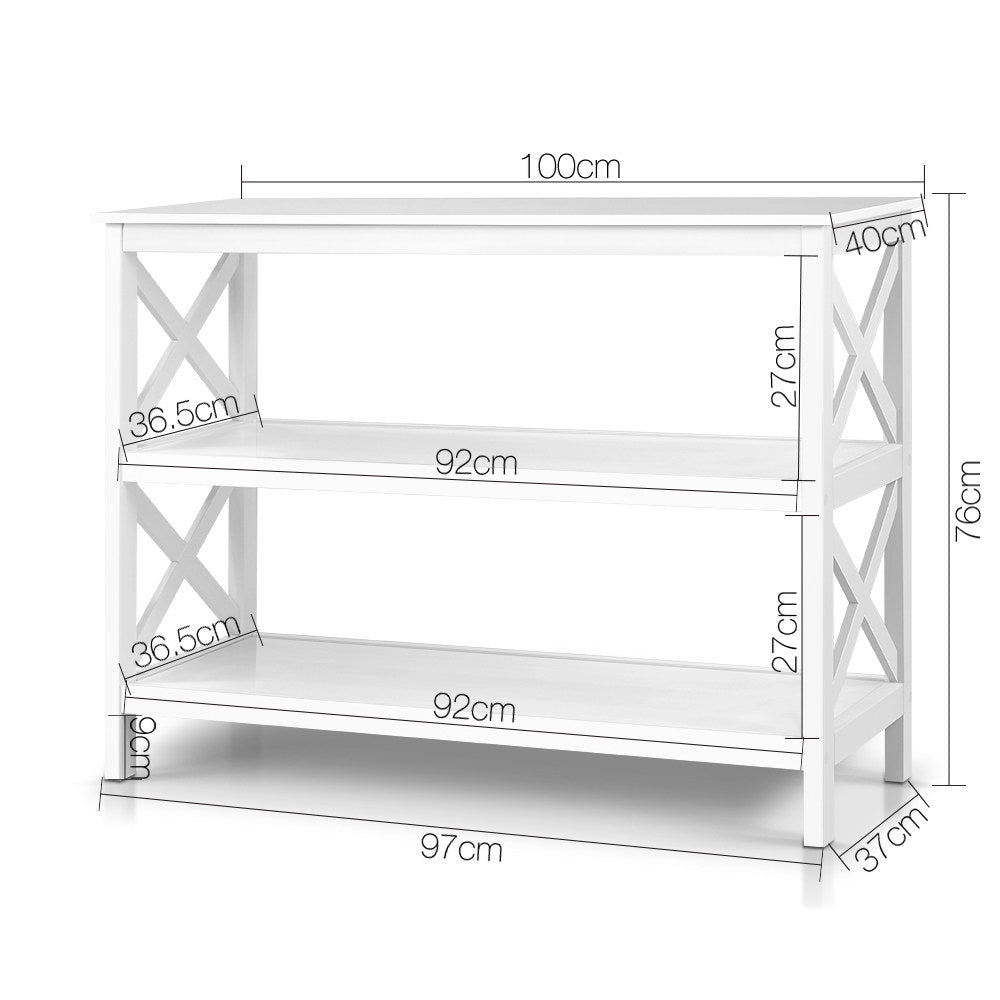 3 Shelf Display Console Side Table - White Homecoze