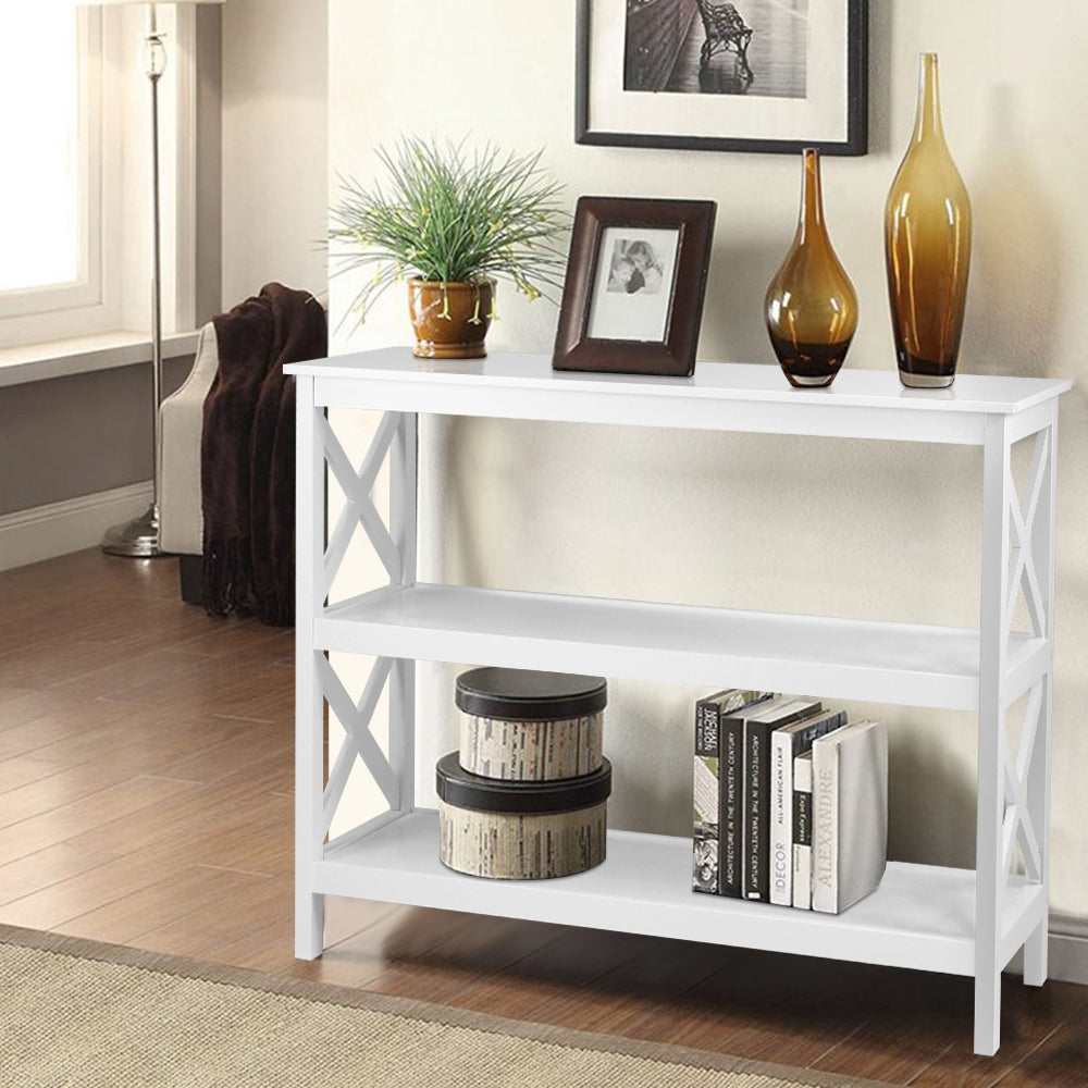 3 Shelf Display Console Side Table - White Homecoze