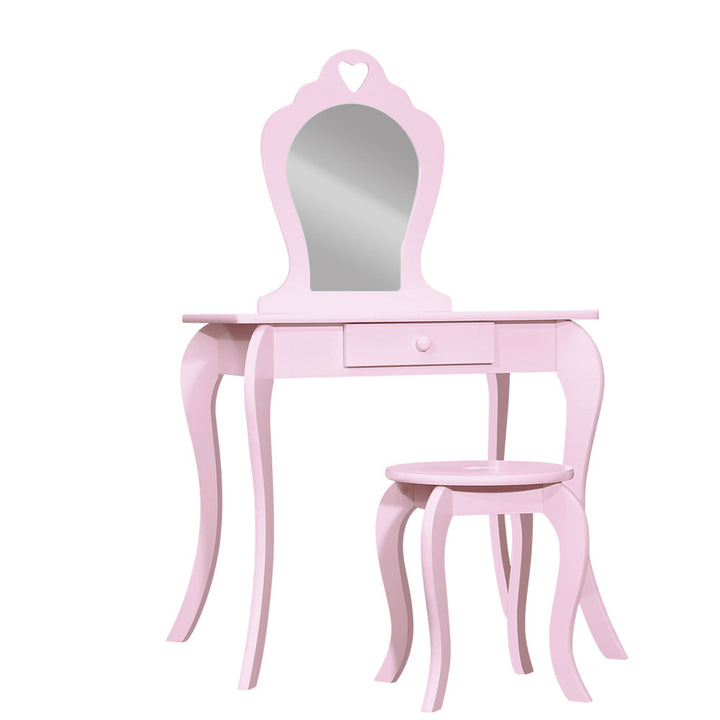 Kids Pink Vanity Dressing Table & Stool Set with Mirror Homecoze