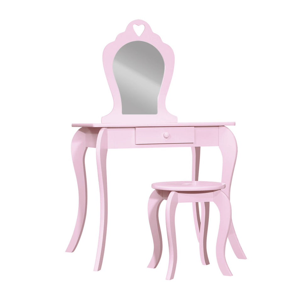 Kids Pink Vanity Dressing Table & Stool Set with Mirror Homecoze