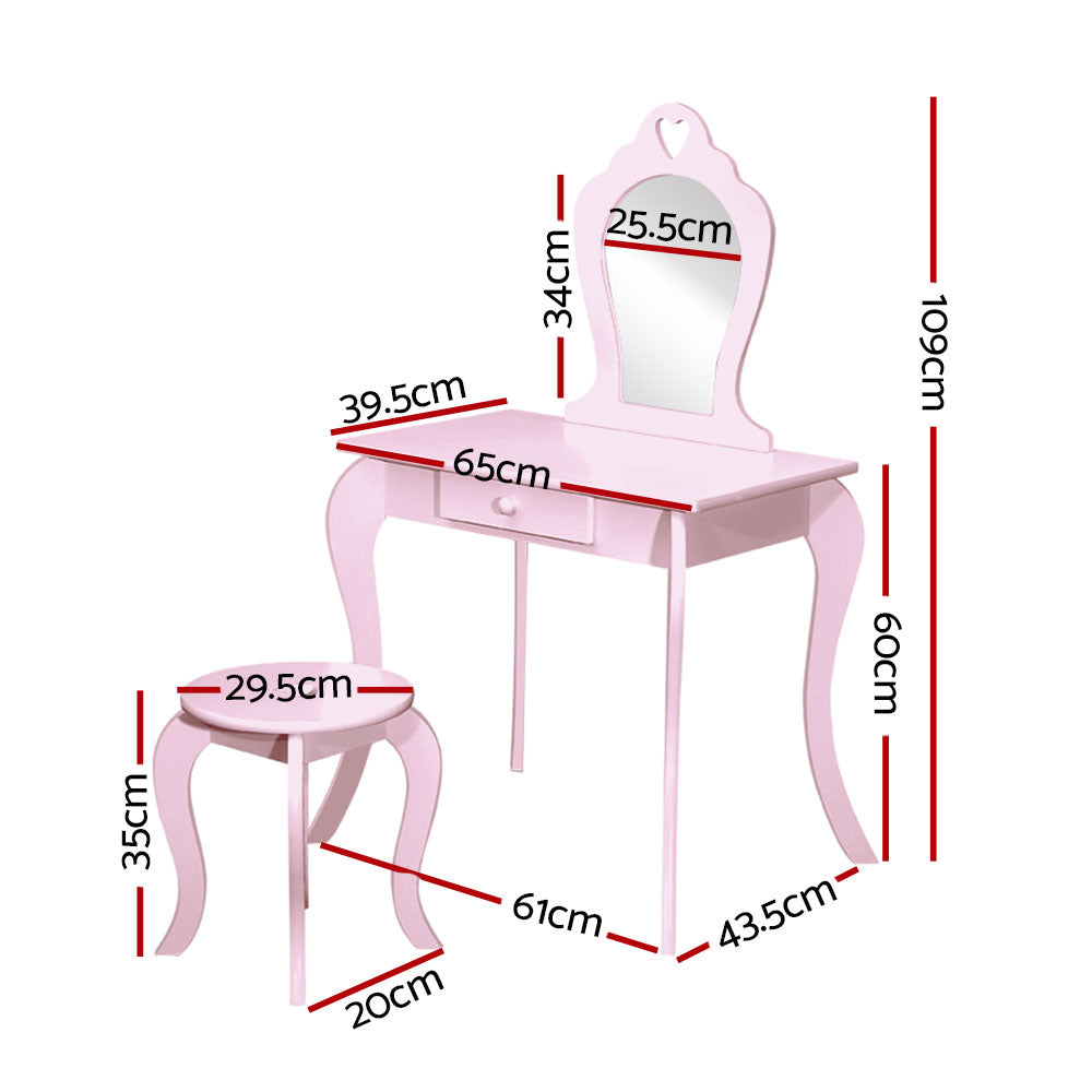 Kids Pink Vanity Dressing Table & Stool Set with Mirror Homecoze