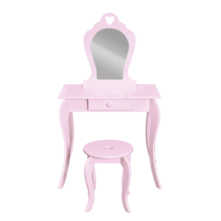 Kids Pink Vanity Dressing Table & Stool Set with Mirror Homecoze