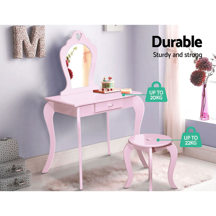 Kids Pink Vanity Dressing Table & Stool Set with Mirror Homecoze