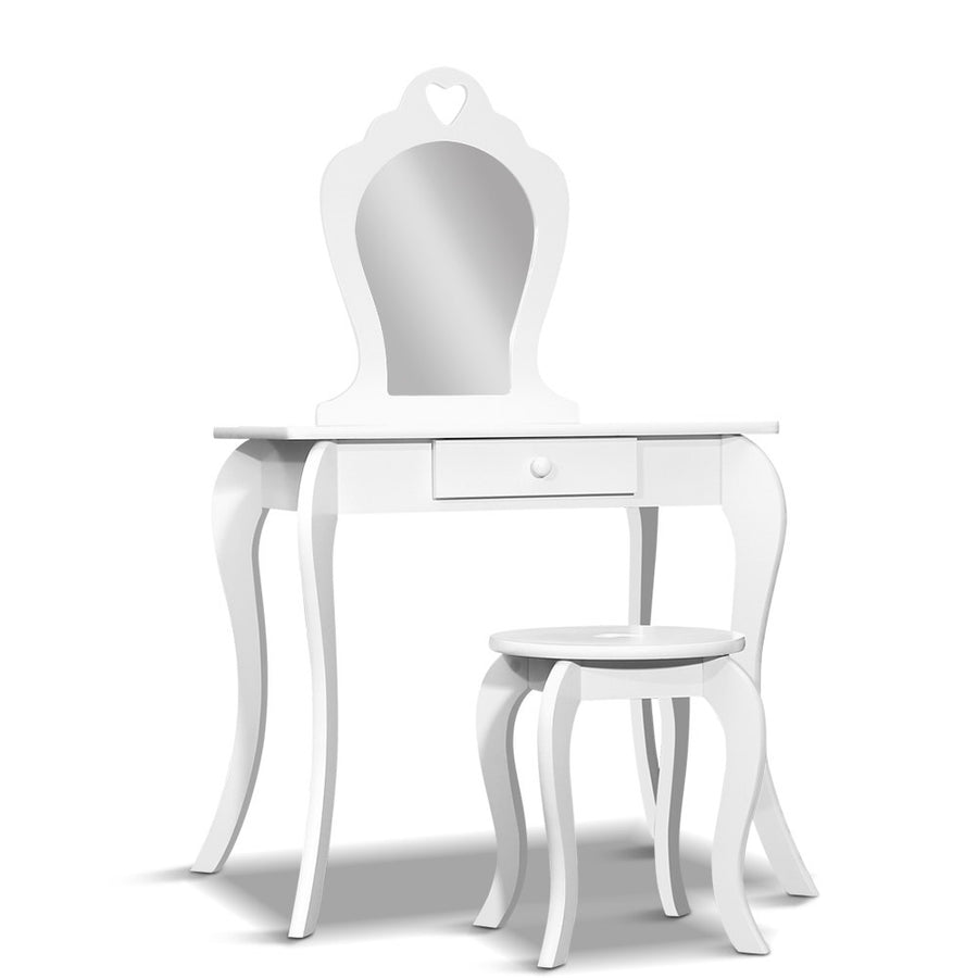 Kids White Vanity Dressing Table & Stool Set with Mirror Homecoze