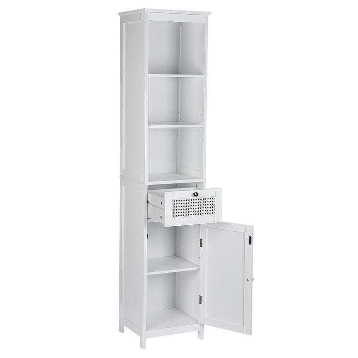 Bathroom Laundry Slim Tallboy Storage Cabinet with Open Shelves - White