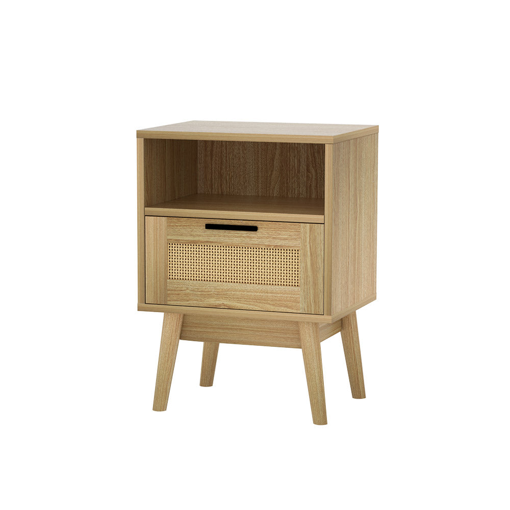 Rattan Bedside Table Single Drawer & Shelf Nightstand Homecoze