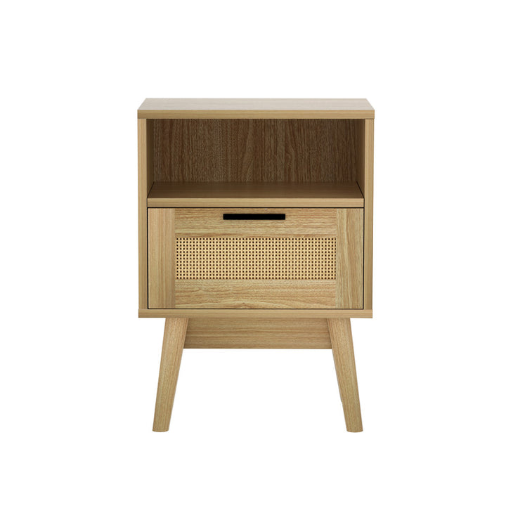 Rattan Bedside Table Single Drawer & Shelf Nightstand Homecoze