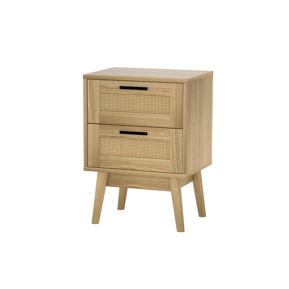 Rattan Bedside Table 2 Drawer Nightstand Homecoze