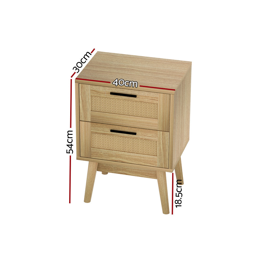 Rattan Bedside Table 2 Drawer Nightstand Homecoze