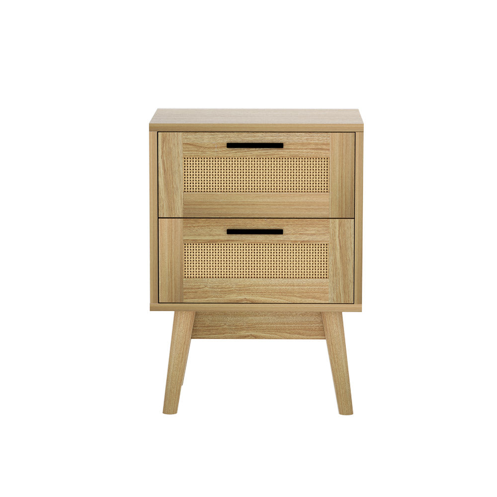 Rattan Bedside Table 2 Drawer Nightstand Homecoze