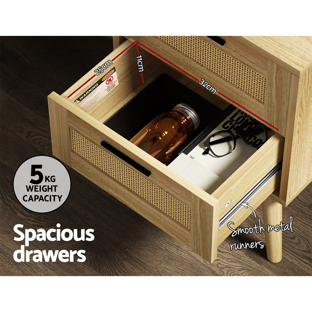 Rattan Bedside Table 2 Drawer Nightstand Homecoze