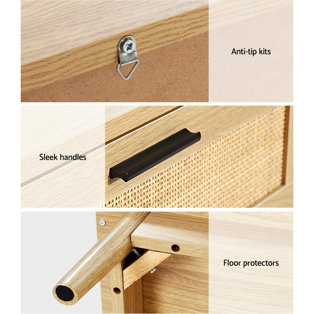 Rattan Bedside Table 2 Drawer Nightstand Homecoze