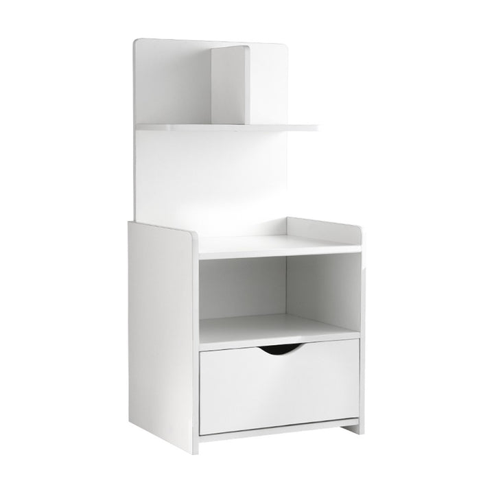 Unique Storage Bookshelf Bedside Table with Drawer - White Homecoze