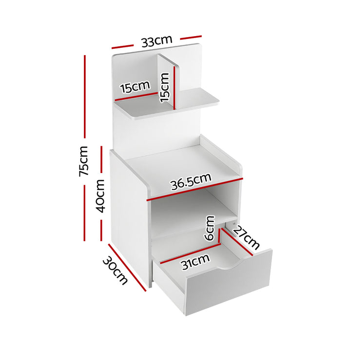 Unique Storage Bookshelf Bedside Table with Drawer - White Homecoze