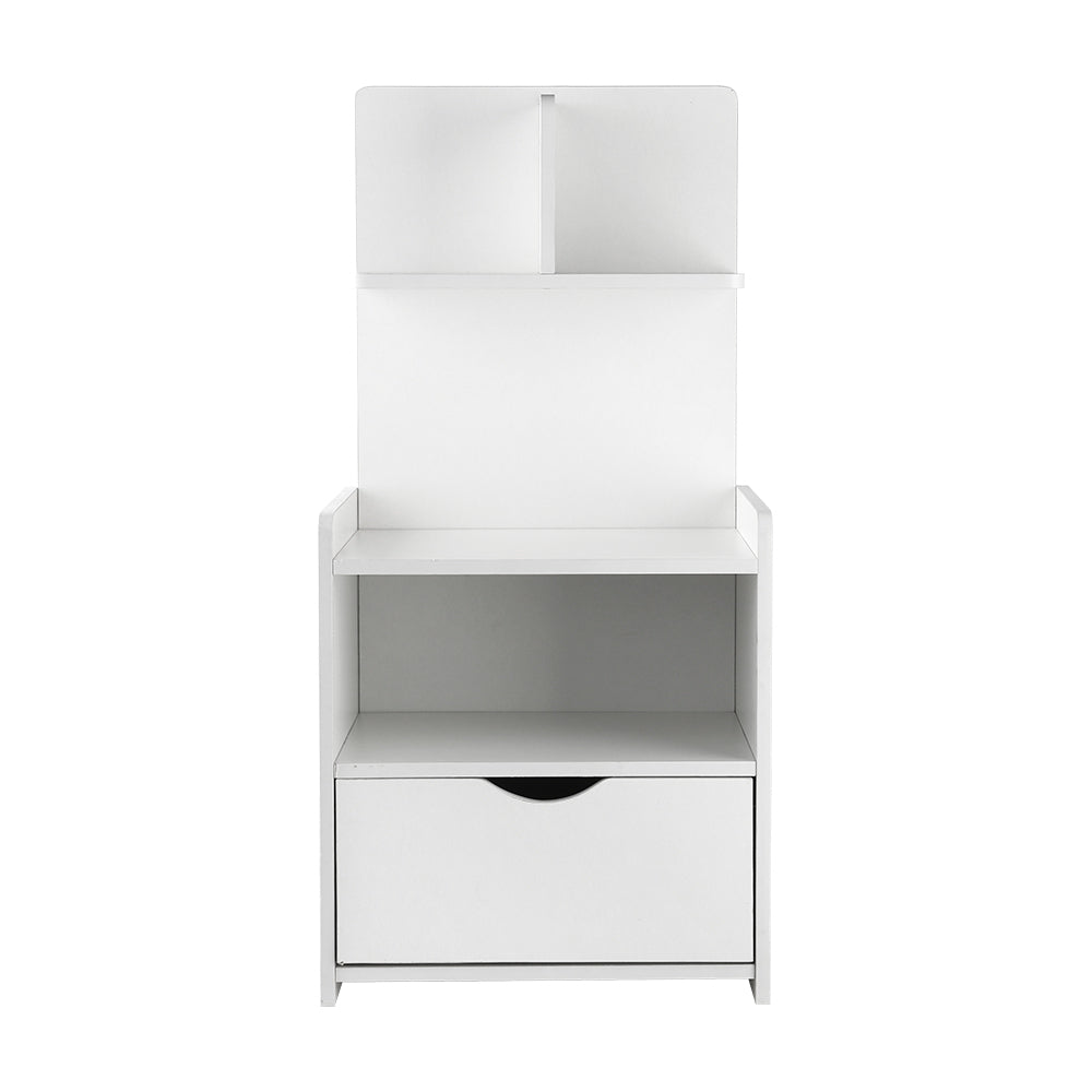 Unique Storage Bookshelf Bedside Table with Drawer - White Homecoze