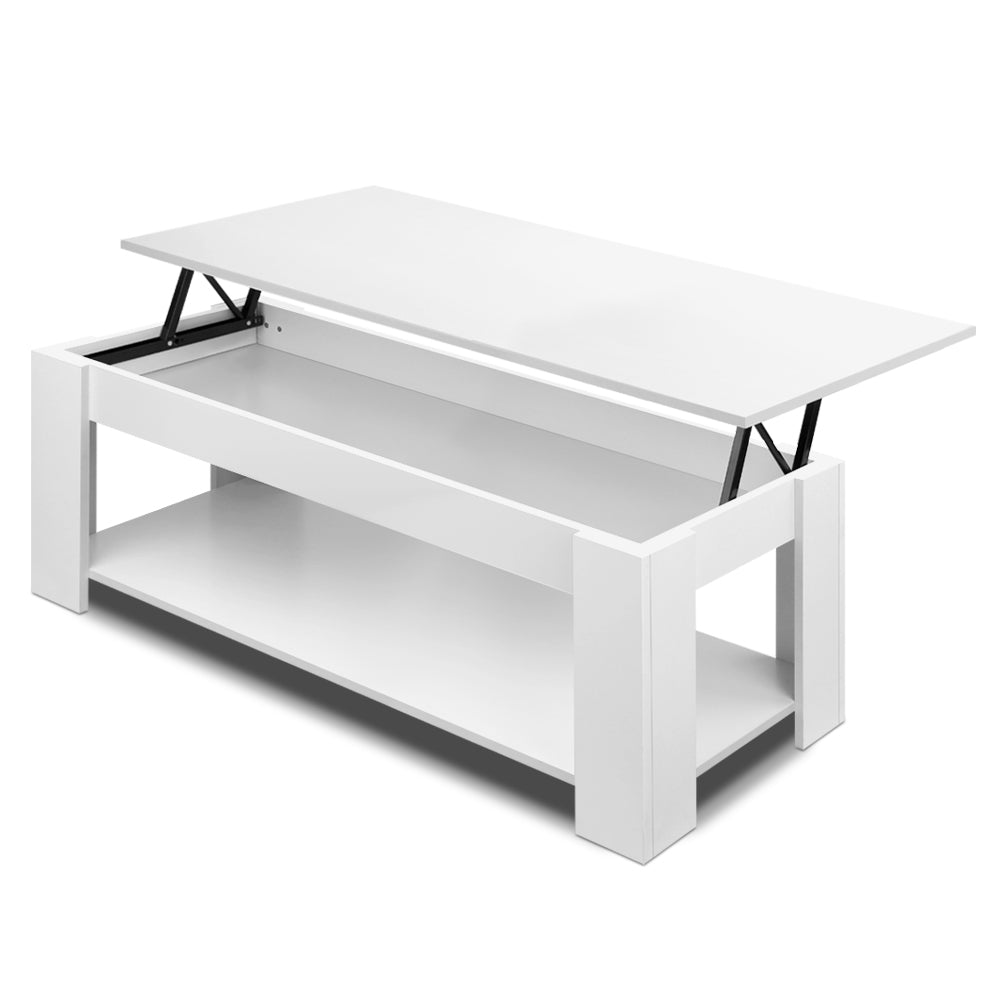 Lift Up Top Laptop Working Desk Storage Mechanical Coffee Table - White Homecoze