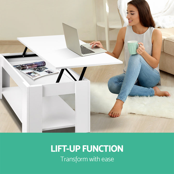 Lift Up Top Laptop Working Desk Storage Mechanical Coffee Table - White Homecoze