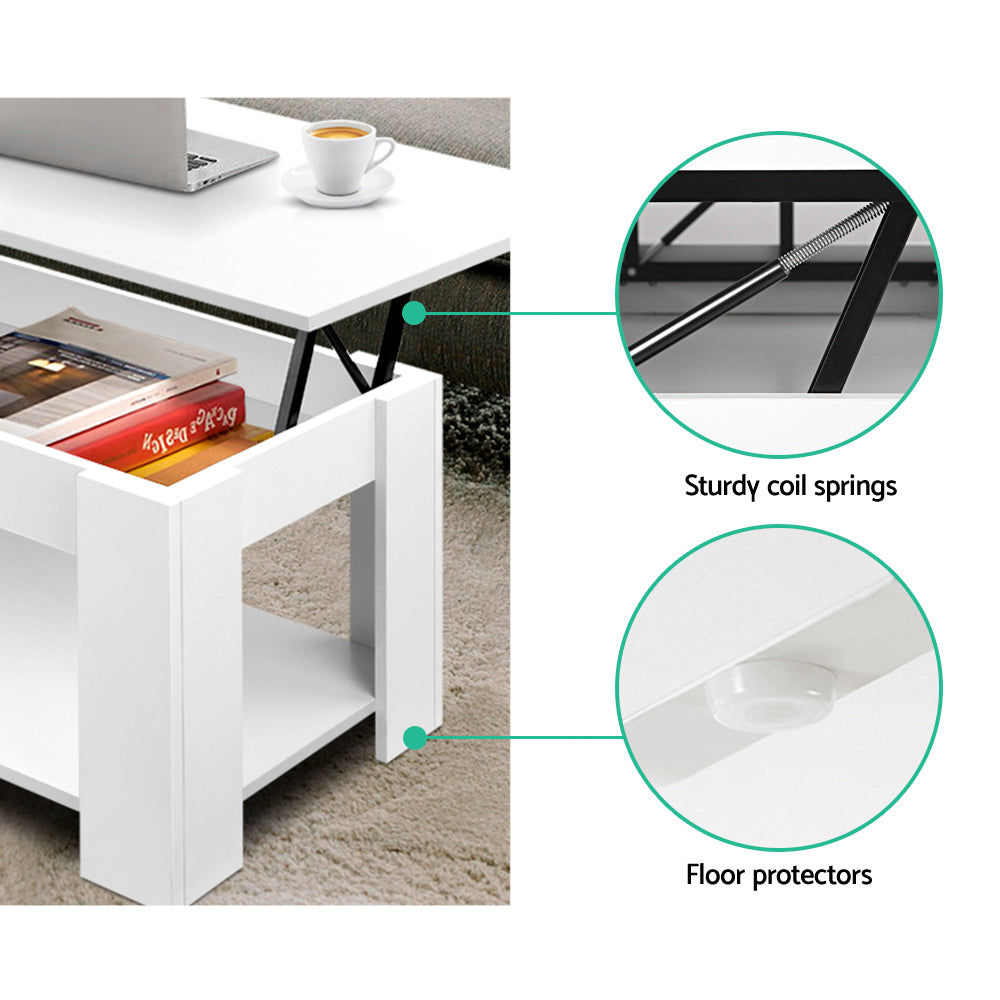 Lift Up Top Laptop Working Desk Storage Mechanical Coffee Table - White Homecoze