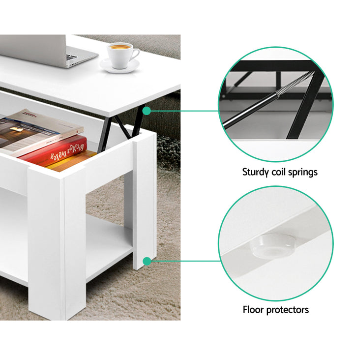 Lift Up Top Laptop Working Desk Storage Mechanical Coffee Table - White Homecoze