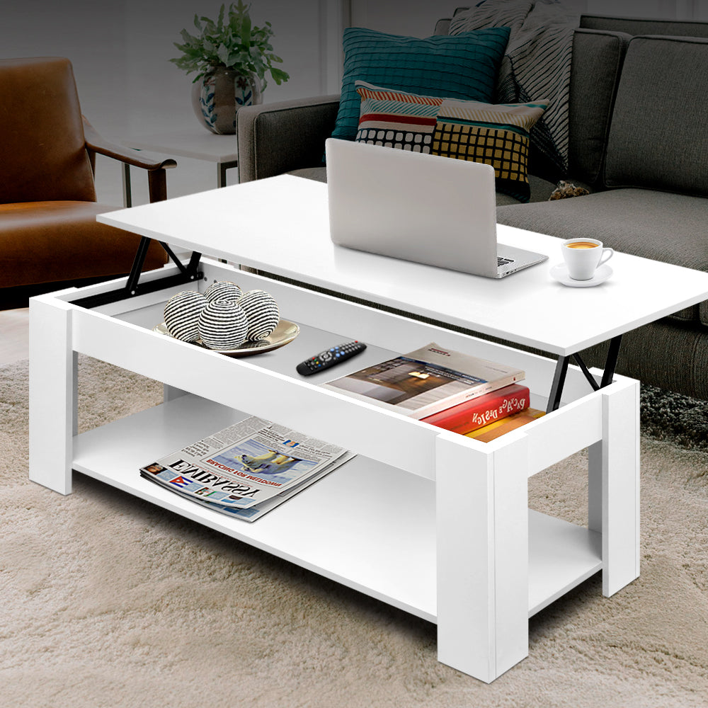 Lift Up Top Laptop Working Desk Storage Mechanical Coffee Table - White Homecoze