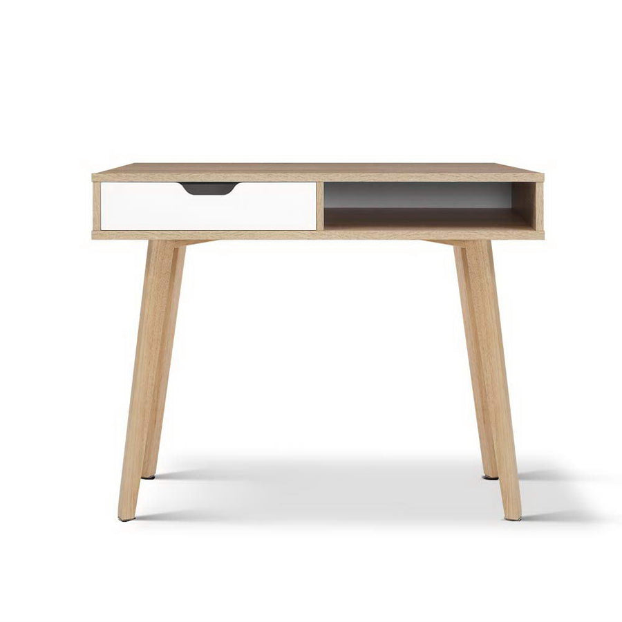 Modern Compact Wood Computer Desk - Oak & White Homecoze