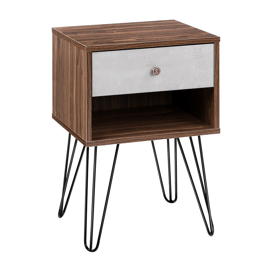 Retro Industrial Style Bedside Table with Drawer - Grey & Walnut Homecoze