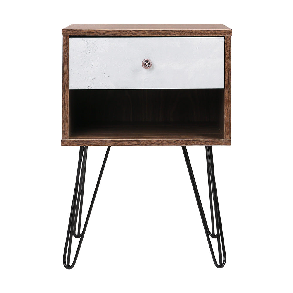 Retro Industrial Style Bedside Table with Drawer - Grey & Walnut Homecoze