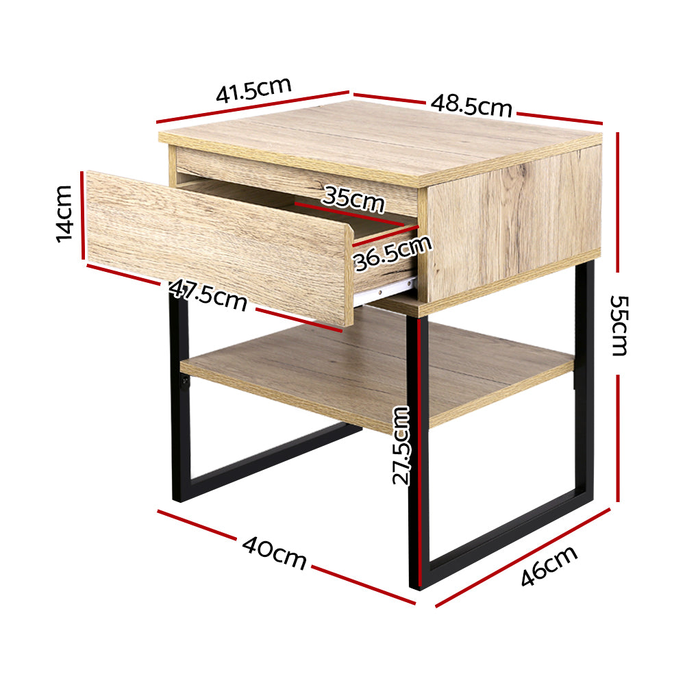 Modern Single Drawer & Shelf Bedside Table - Oak Homecoze