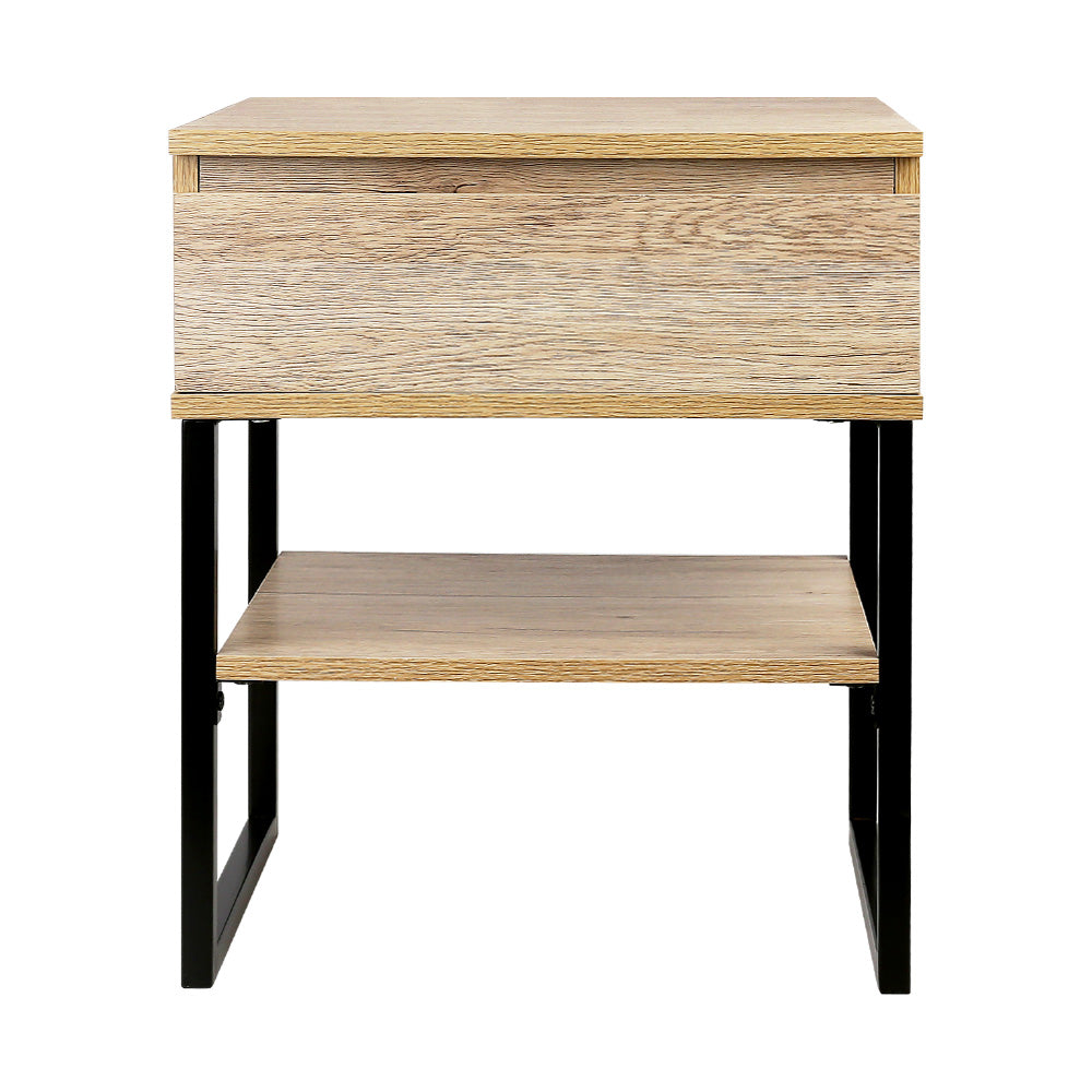 Modern Single Drawer & Shelf Bedside Table - Oak Homecoze