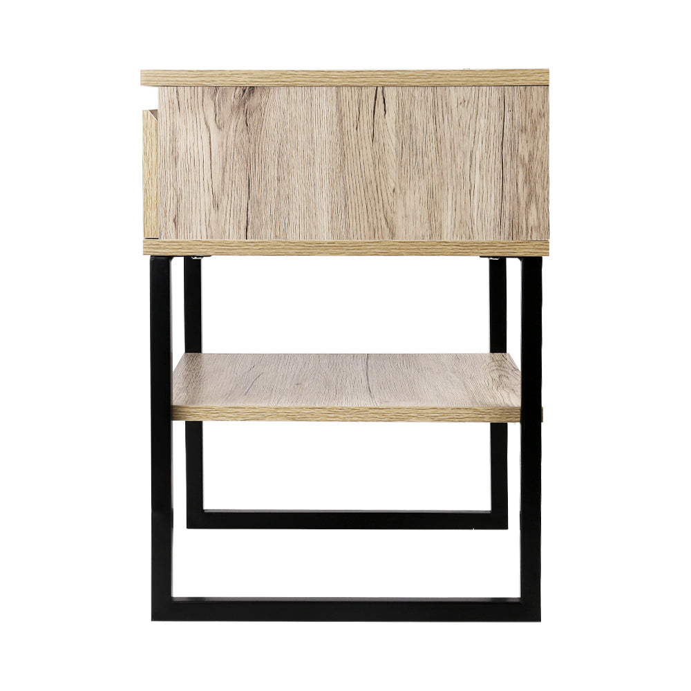 Modern Single Drawer & Shelf Bedside Table - Oak Homecoze