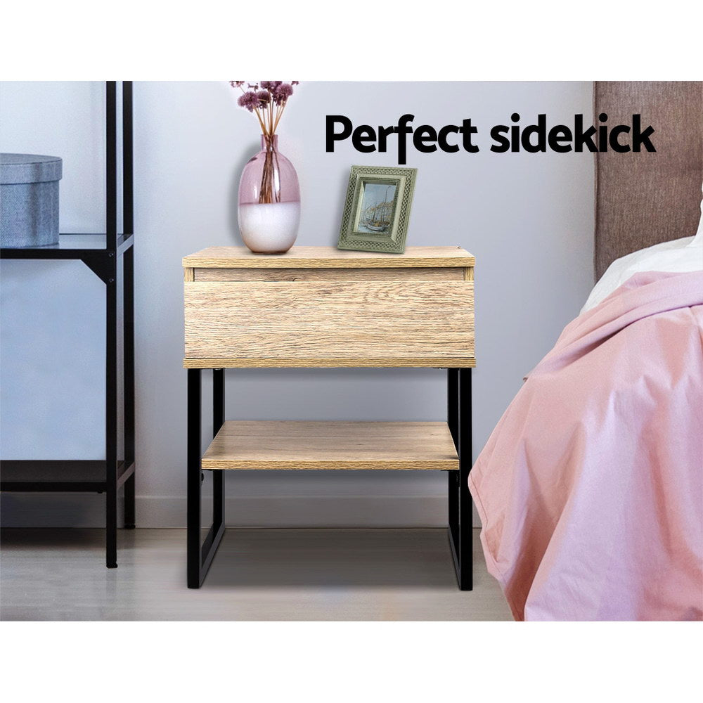 Modern Single Drawer & Shelf Bedside Table - Oak Homecoze