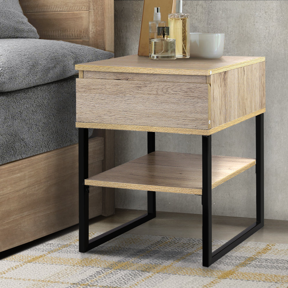 Modern Single Drawer & Shelf Bedside Table - Oak Homecoze