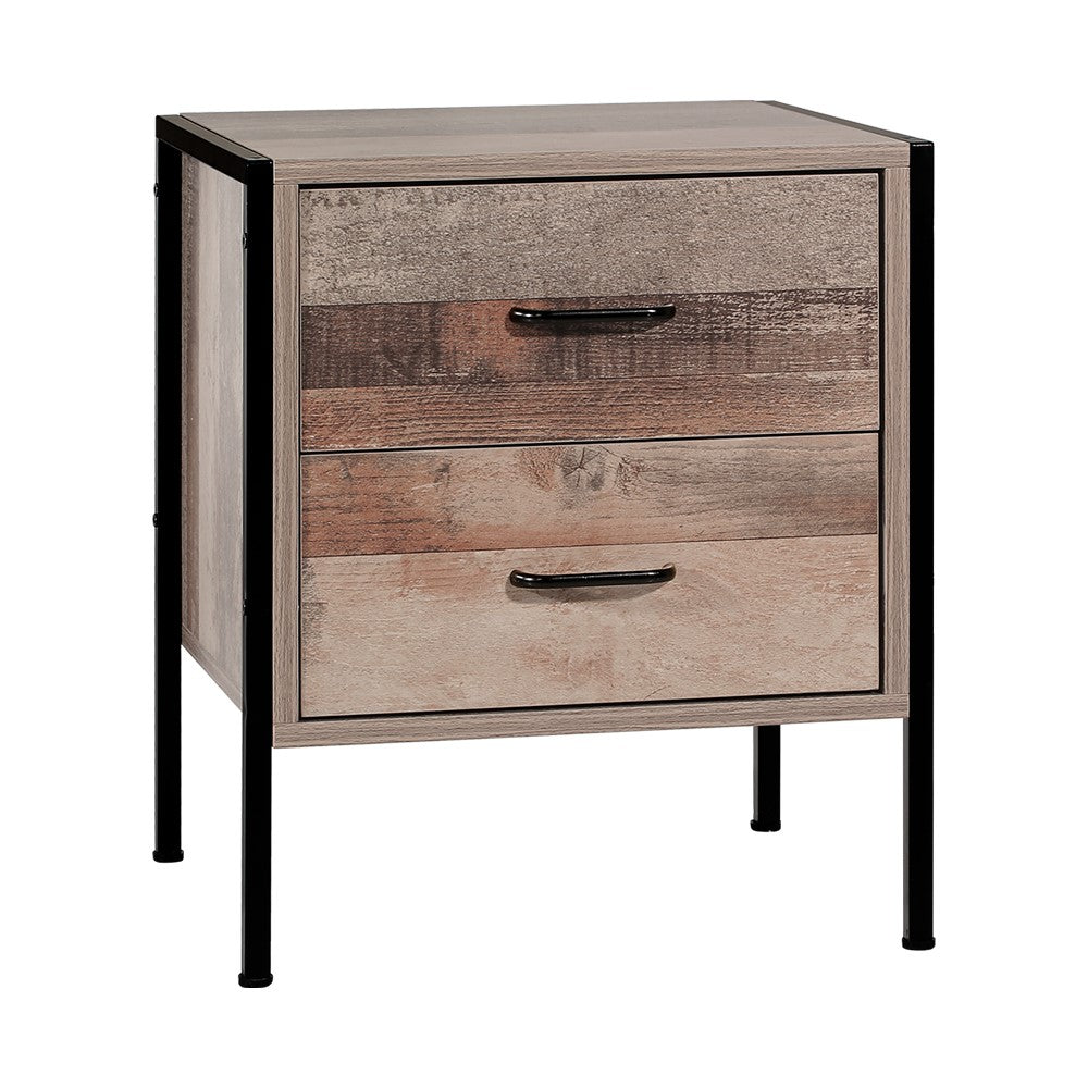 Rustic Industrial Series Bedside Drawer - Black Metal 'Oak' Homecoze