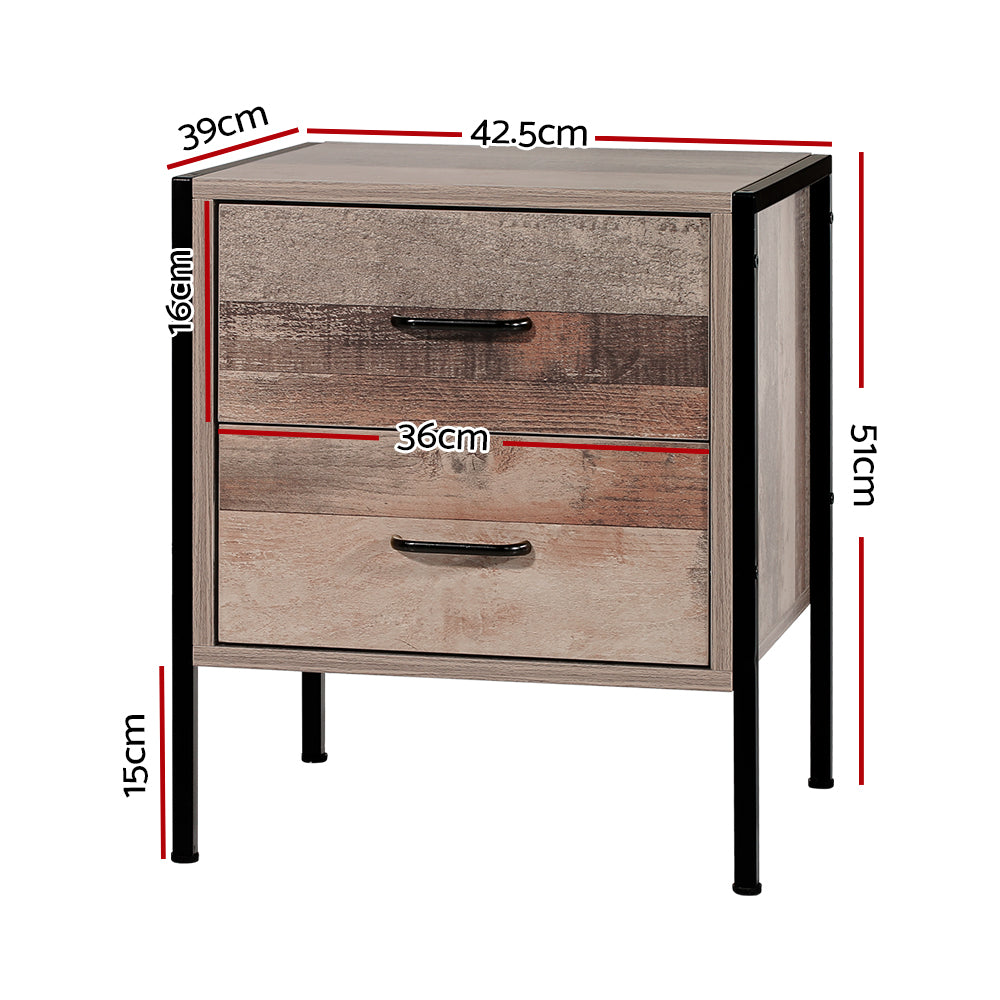 Rustic Industrial Series Bedside Drawer - Black Metal 'Oak' - Homecoze