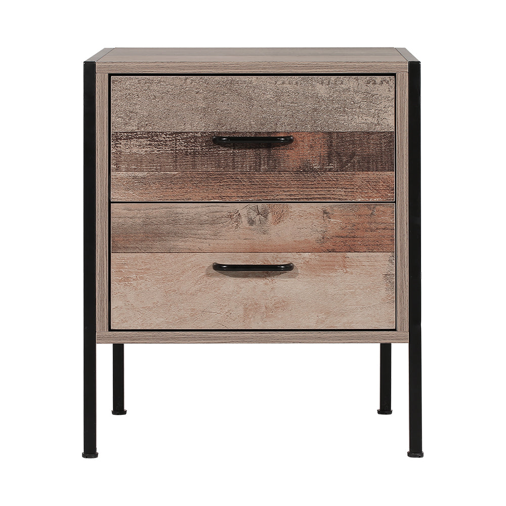 Rustic Industrial Series Bedside Drawer - Black Metal 'Oak' - Homecoze