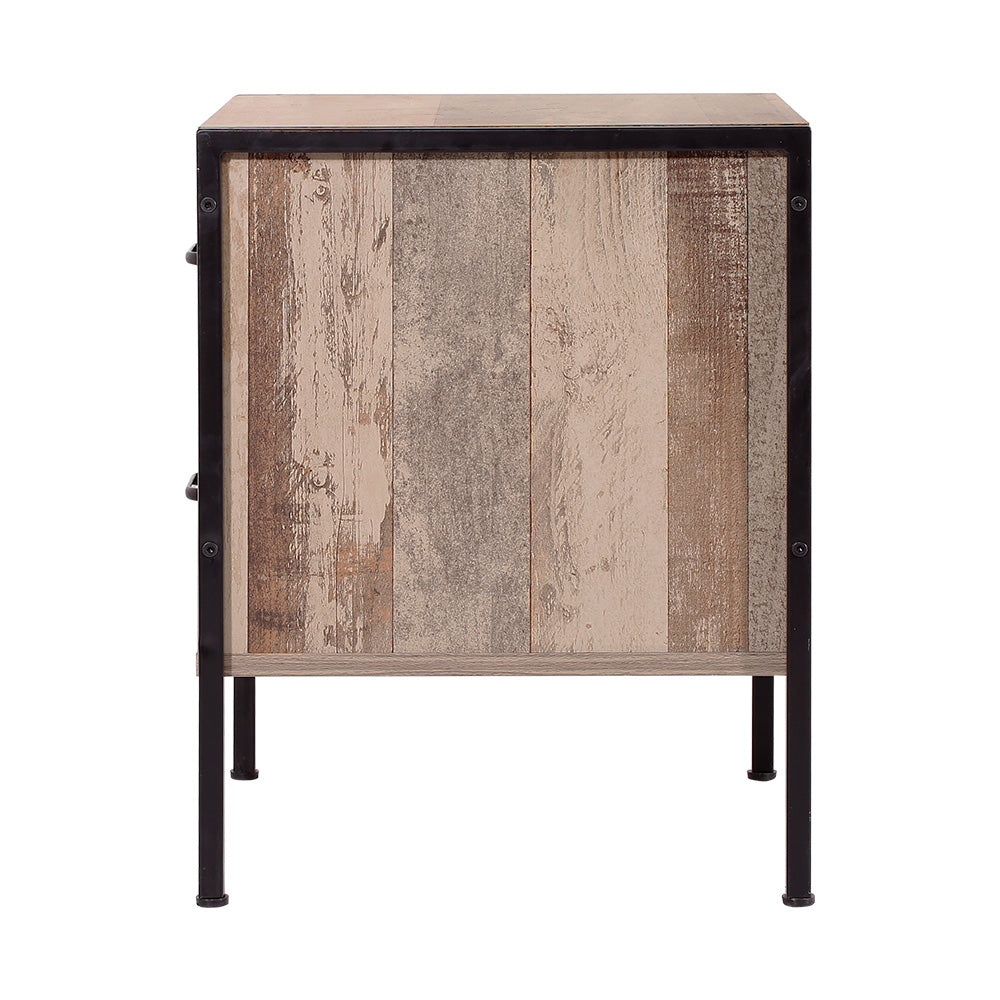 Rustic Industrial Series Bedside Drawer - Black Metal 'Oak' - Homecoze
