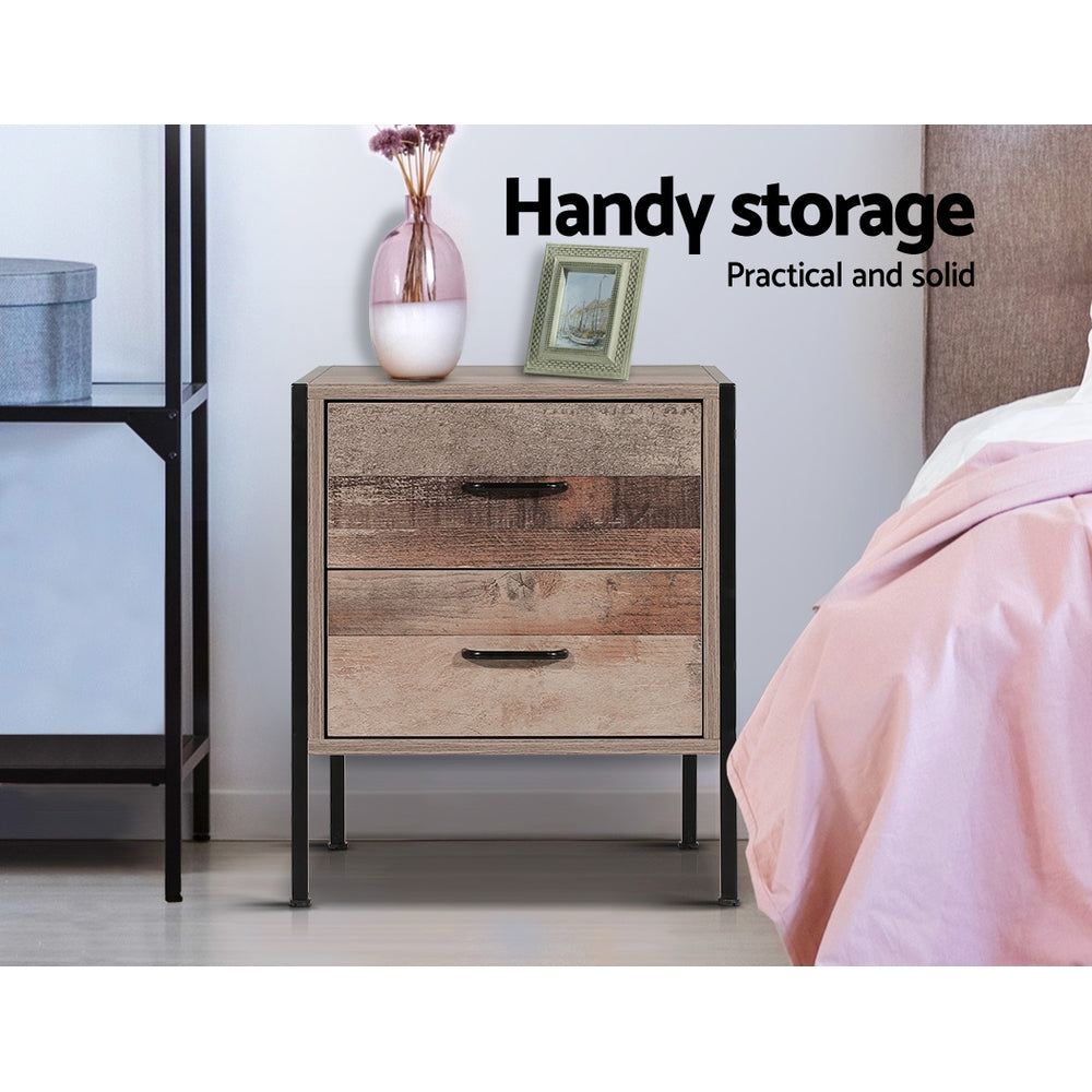 Rustic Industrial Series Bedside Drawer - Black Metal 'Oak' - Homecoze