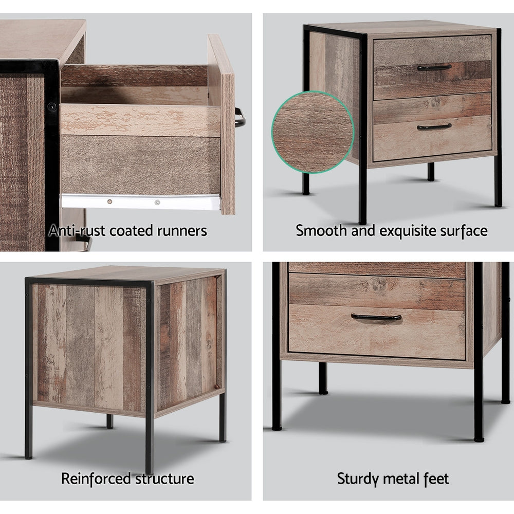 Rustic Industrial Series Bedside Drawer - Black Metal 'Oak' - Homecoze