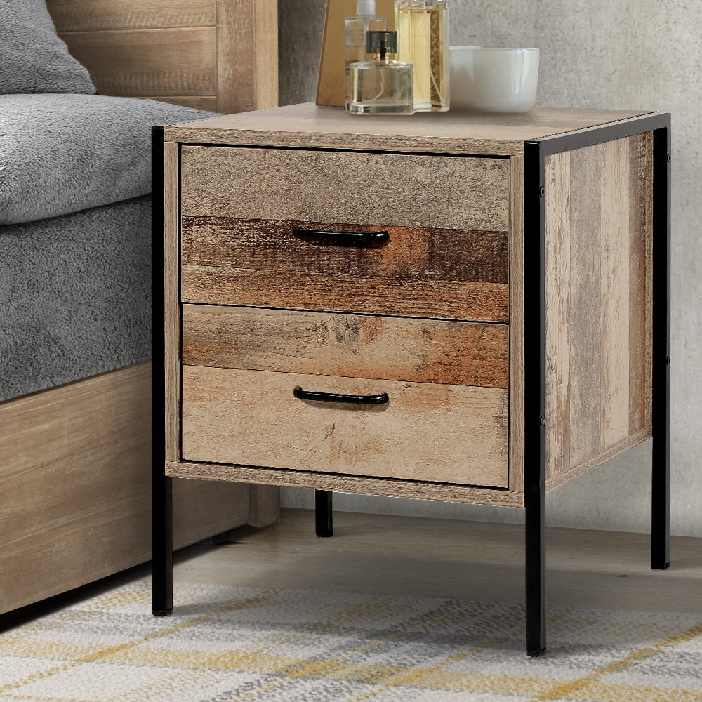 Rustic Industrial Series Bedside Drawer - Black Metal 'Oak' Homecoze