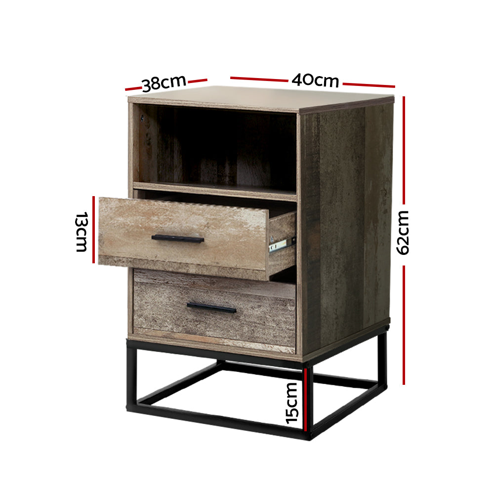 Rustic Industrial Series Bedside Drawer with Shelf - Oak & Black Metal - Homecoze