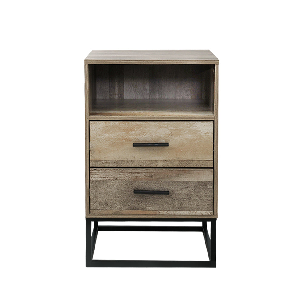 Rustic Industrial Series Bedside Drawer with Shelf - Oak & Black Metal - Homecoze